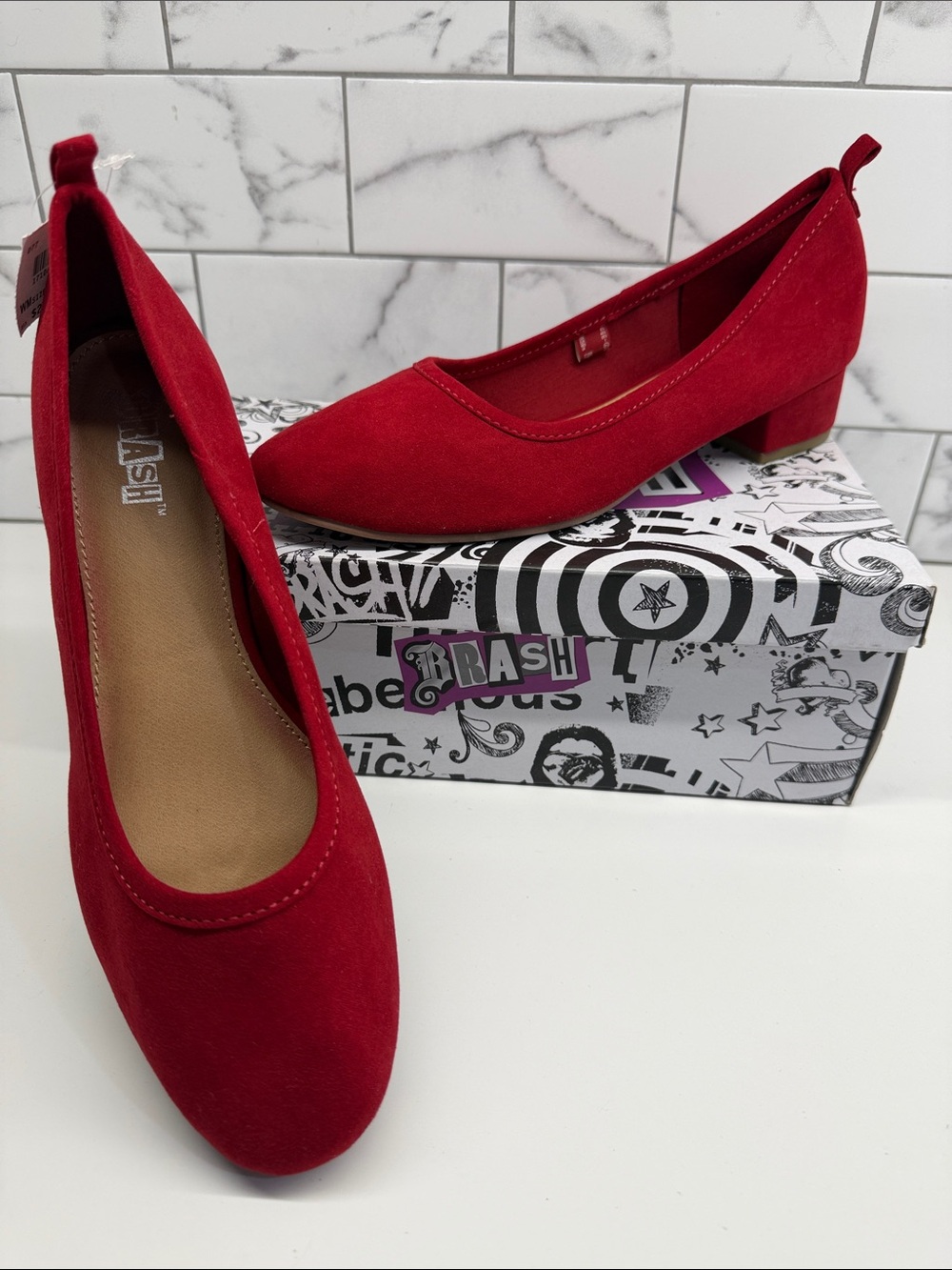 Brash Red Suede thick heels